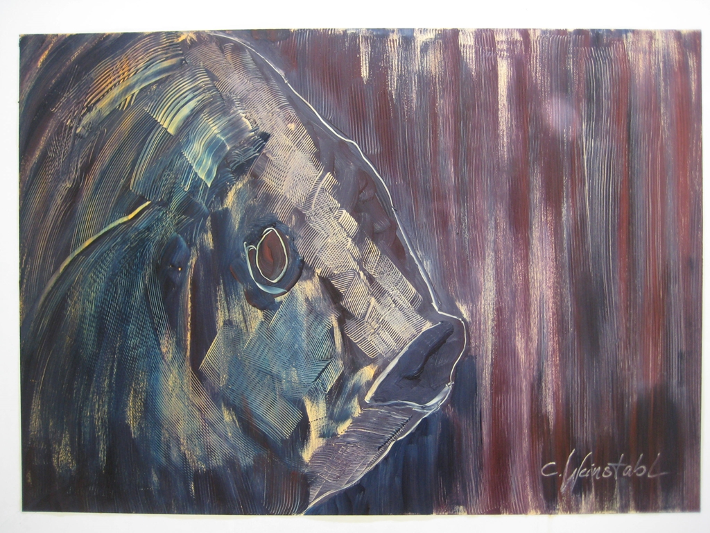 Fish III, mixed media on paperboard 70x95cm